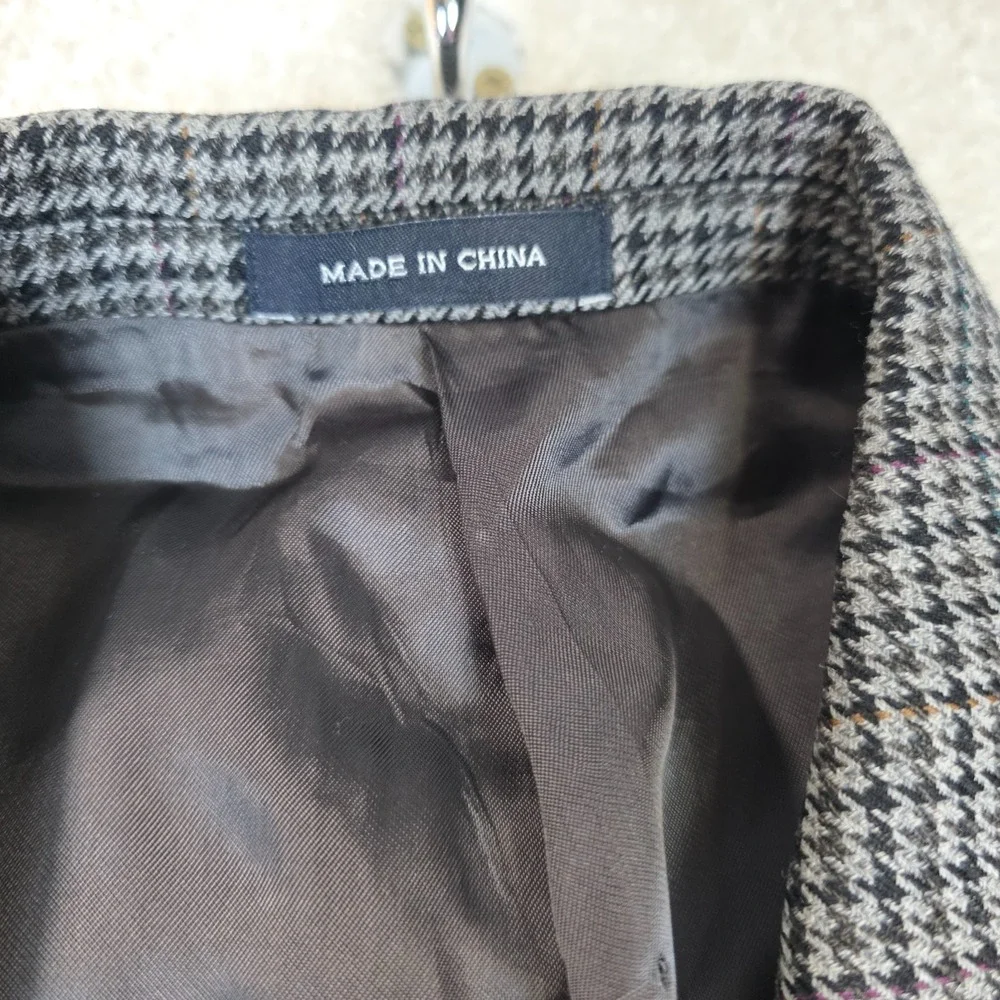 Ralph Lauren Blazer Mens 44R Gray Houndstooth Wool Single Breasted Formal Lined